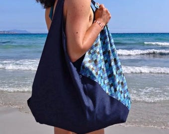 Sac ORIGAMI en tissu japonisant, sac XXL, sac éco, sac fourre-tout