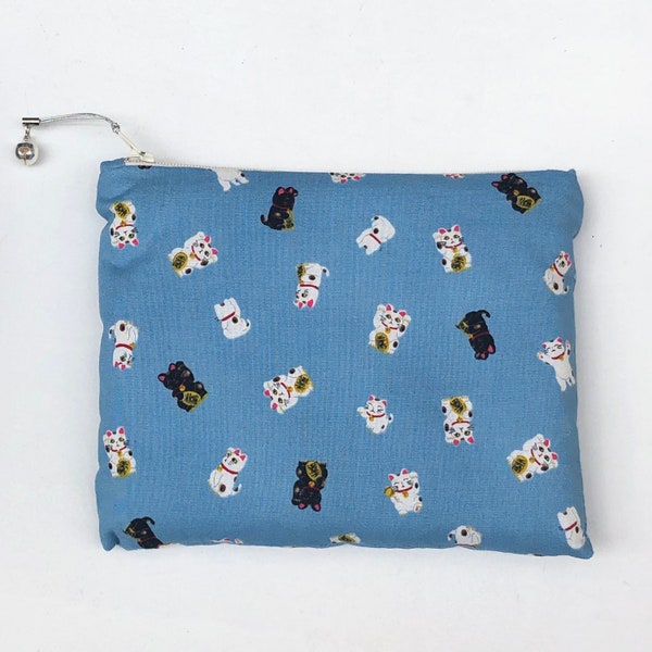 POCHETTE ZIPPEE, en tissu japonais, imprimé manekineko