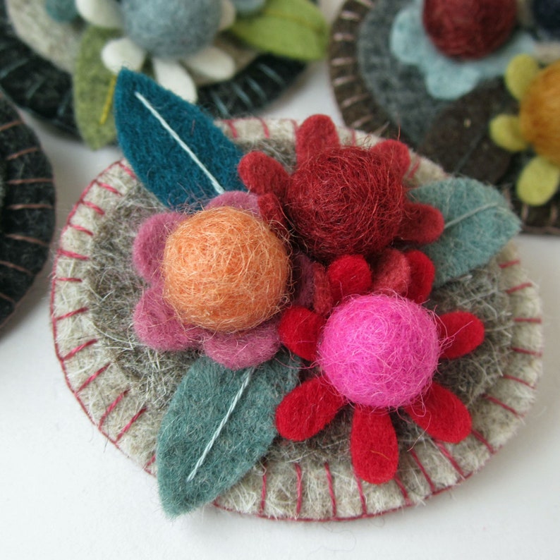 Handmade Felt Flower Bunch Brooch Tutti Frutti