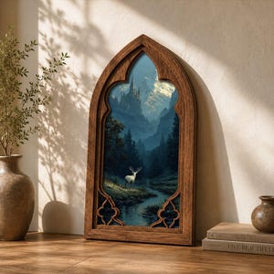 Deer in Arch Frame - Etsy VTG 1986 Terragraphics 3D Ceramic Deer Bunny Photo Frame 4x6 main image 0