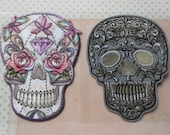 Sugar Skull Iron-on Embroidered Patch Dias de los Muertos Skeleton Applique