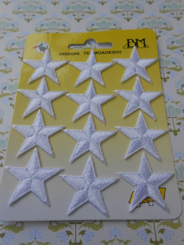 Iron on White Stars Embroidered Patches 12 pcs