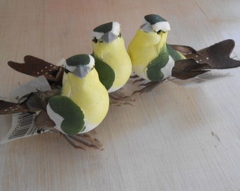 Artificial Birds Titmouse Miniature with Real Feather Tail Set of 3