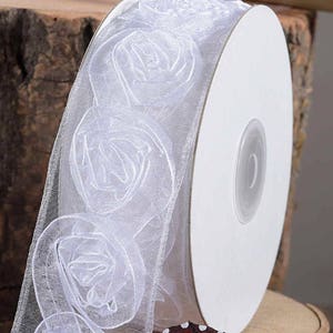 Ceremony Ribbon White Organza with Roses 1 1/2 width 3 metres image 2