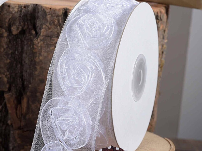 Ceremony Ribbon White Organza with Roses 1 1/2 width 3 metres image 2