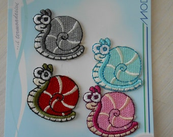 Snail Patches Set of 4 Iron-on Embroidered Kindergarten Appliques