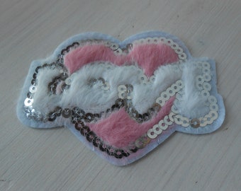 Applicazione Peluche Termoadesiva LOVE Cuore Paillettes