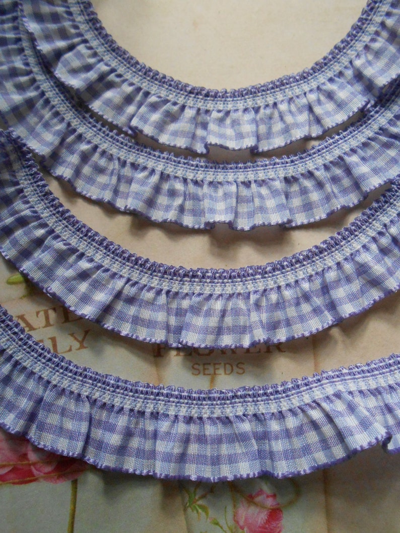 Flounced Gingham Frill Trim Lilac 34 width 5 yds