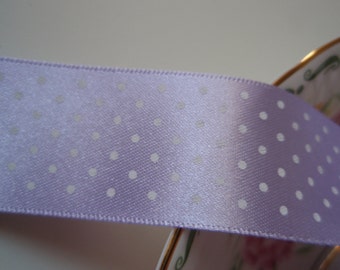 Satin Ribbon Lilac  with White Micro Dots 1" width  10 yards