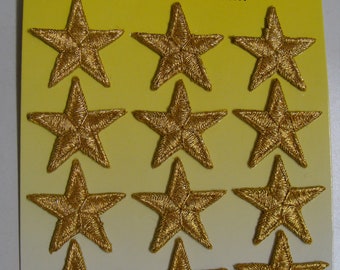 Gold Stars Patches Embroidered Iron on Set of 12