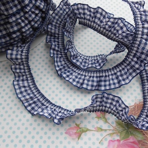 Bordo Arricciato Elasticizzato Quadretti Blu 20 mm 5 metri