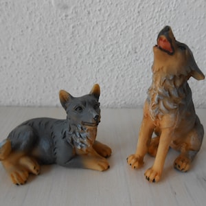 Miniature Coppia di Lupi Animali in Resina