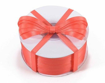 Satin Ribbon Coral Red 1/4" width Double Face 100 mt