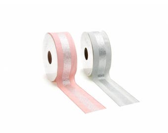 Lurex Fabric Ribbon Soft Touch 20 mt Pink Grey