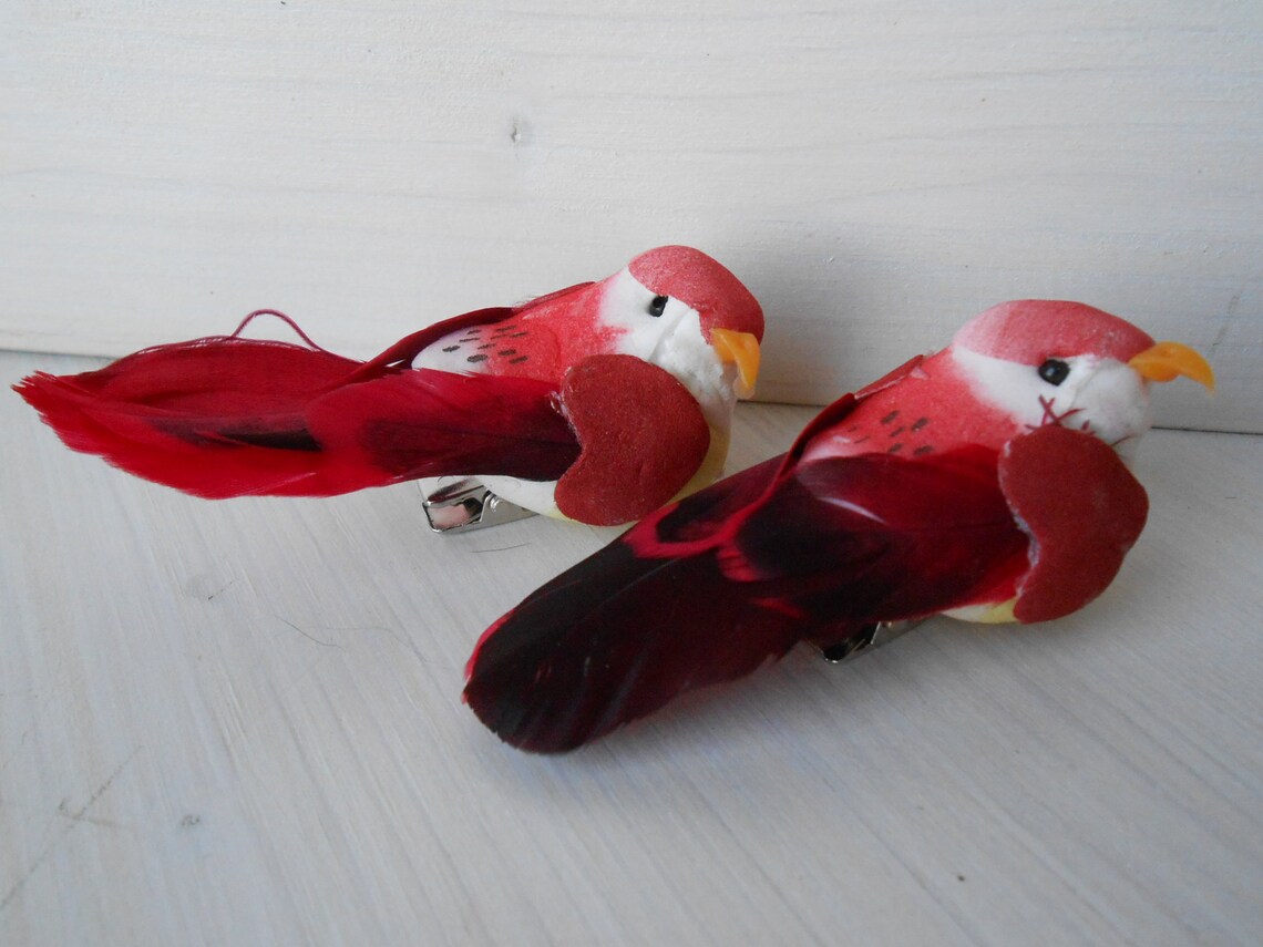 Artificial Mini Birds on Clip With Real Feather Set of 12 Etsy