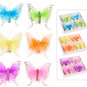 Farfalle Decorative con Clip Vere Piume 8 pz