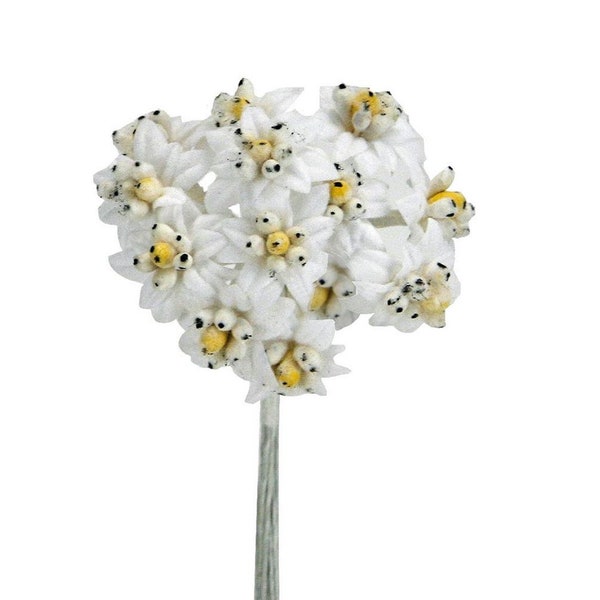 Edelweiss Artificial Fabric Flowers 24 pcs Decorative Pick Millinery White Flower