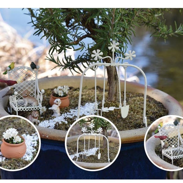 Mini Garden Set Fairy Garden Furniture Outdoor Doll’s House Furnishing Terrarium