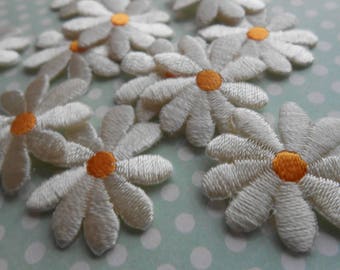 Iron on Embroidered Daisies Set of 6 Ivory Applique Patches