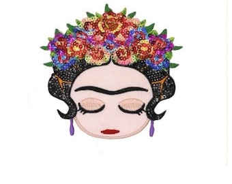 Frida Khalo Applicazione Termoadesiva Ricamata Paillettes