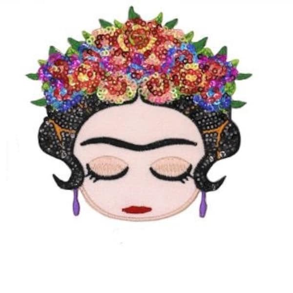 Frida Khalo Applicazione Termoadesiva Ricamata Paillettes