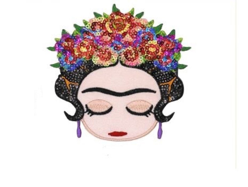 Frida Khalo Applicazione Termoadesiva Ricamata Paillettes immagine 1