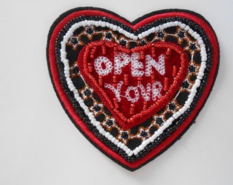 Heart Patch Beads Embroidered Iron on Applique Embellishment