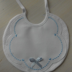 Stitchable Bib Newborn Cotton Aida Edge Embroidered Blue Baby Bib