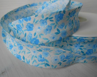 Bias Tape Binding Cotton Blue Flowers 1" width 5 Yards Double Folded
