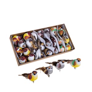 12er Set Künstliche Vögel an Clip mit Echter Feder