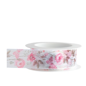 Organzaband Schmetterlinge und Blumen 1,5m Rosa