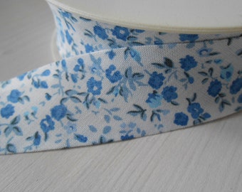 Bias Tape Binding Cotton Blue Flowers 1" width 5yds