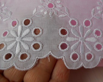 Lace Eyelet Wide Anglaise Broderie Cotton White 5 3/4"width 1 Yard