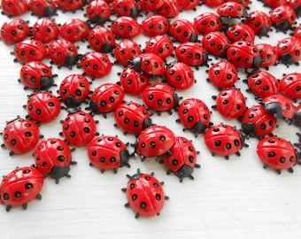 Etiquetas de la buena suerte de mariquitas rojas, 20 unidades, adorno de plástico