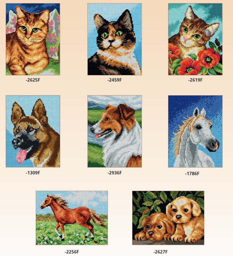 Needlepoint Embroidery Kit Animals Half Cross Stitch Etsy