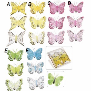 Butterflies on Clip Decorative Set of 6 Assorted Handpainted Blue