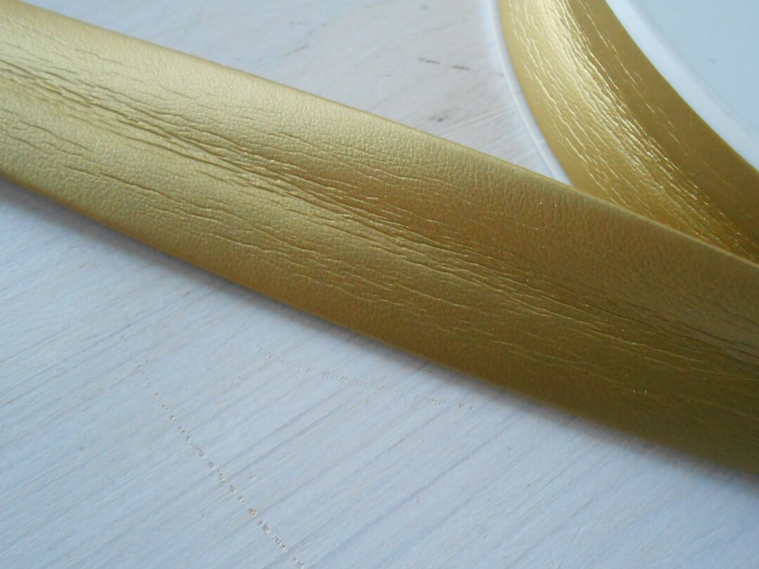 Vegan Leather Bias Tape Gold Double Folded 1 Width 2 Yards Leatherette