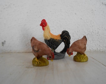 Farm Animals Miniature Rooster and Hens Mini Set of 3