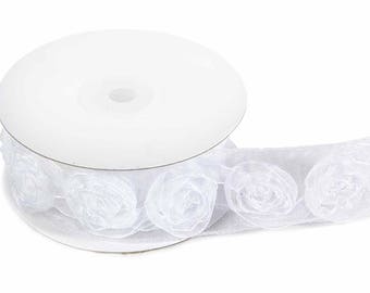 Ceremony Ribbon White Organza with Roses 1 1/2" width 3 metres