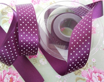 Nastro di Raso Viola con Pois 25 mm 5 mt.