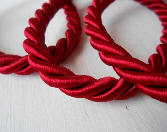 Cord Twisted Satin Red 5 yards mm 7.5 Passementerie Upholstery Trim