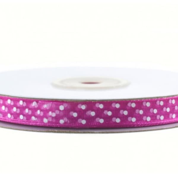 Organza Ribbon Fuchsia Polka Dots 3/8" largeur 50 Mètres Rouleau encombrant