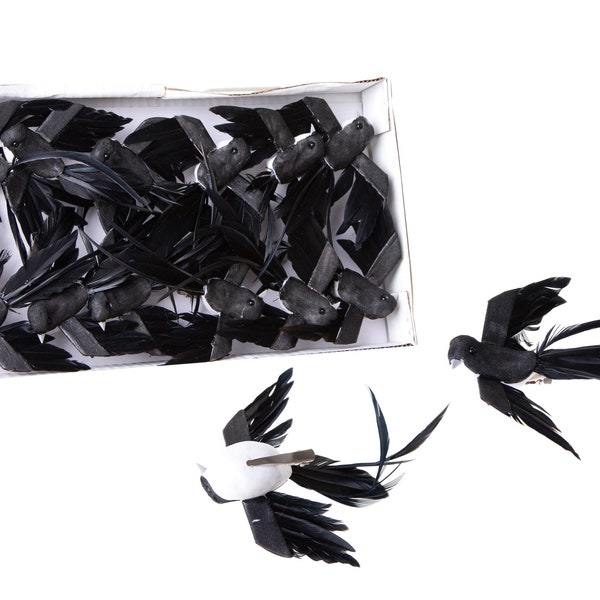 Artificial Birds Set of 2 Swallows Real Feathers Black Decorative Birds