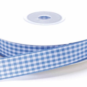 Gingham Ribbon 5/8&quot; width Ligh Blue 25 yards Checkered Bulky Roll