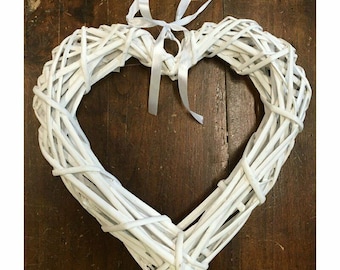 Heart Wreath Natural Wicker cm 20 White