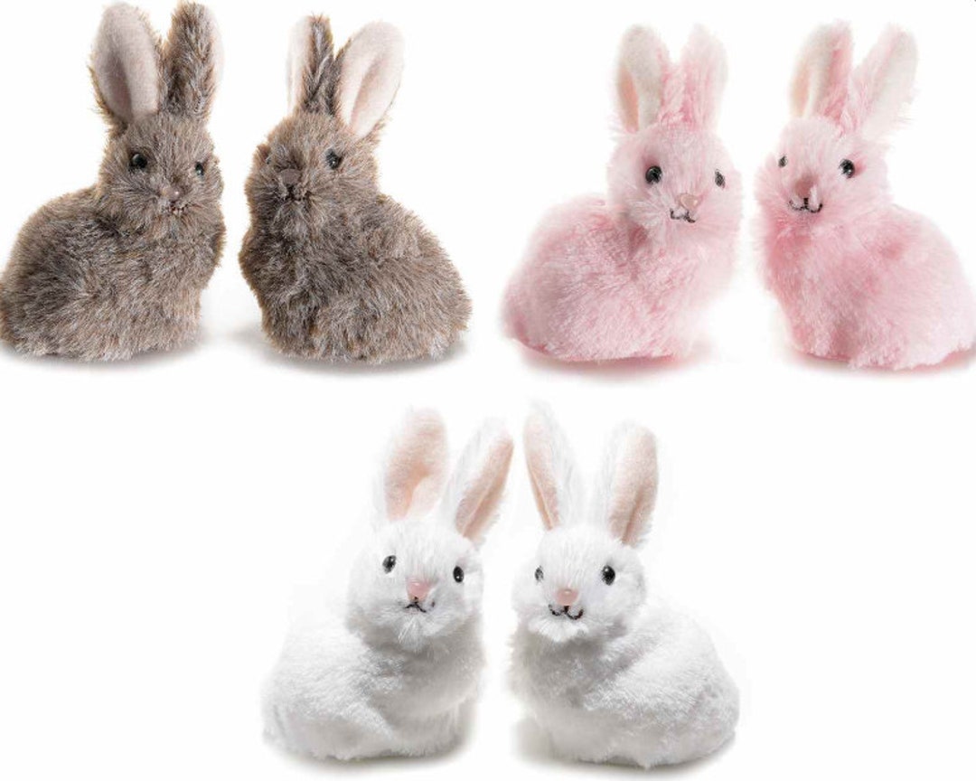 Mini Rabbits Set of 2 Miniature Animals Faux Fur Easter Decoration - Etsy