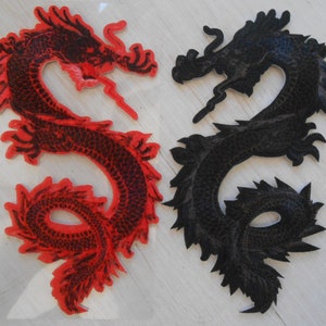 Patch Iron-on Embroidered Dragon Black Red Applique