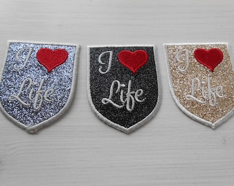Patch Iron-on Glitter Applique Embellishment I Love Life