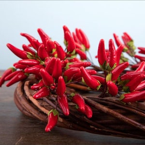 Decorative Red Chili Pepper Wired Stem 12 pcs