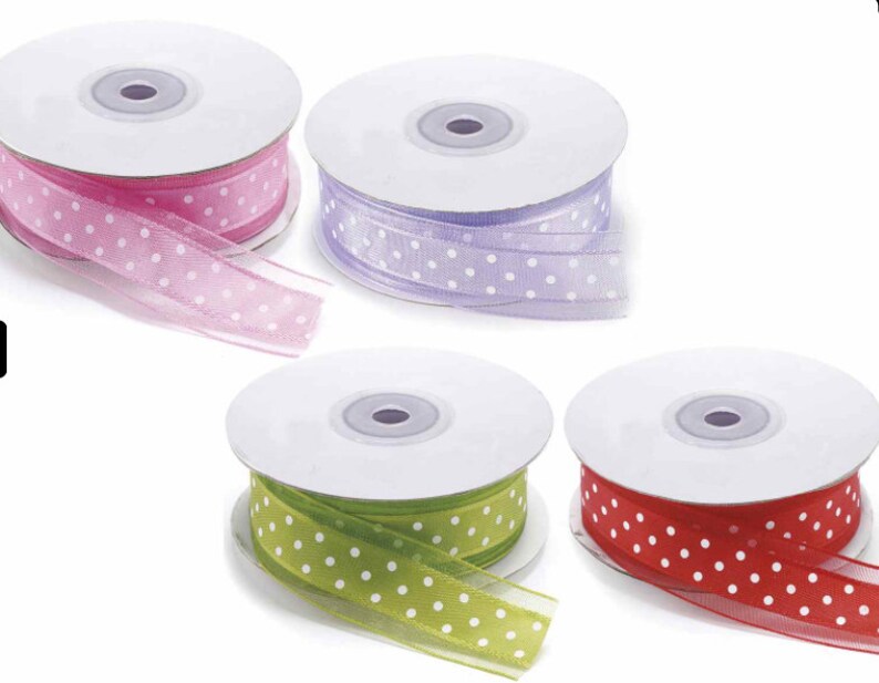 Ribbon White Polka Dots Satin 1 width 25 mt Bulky Roll